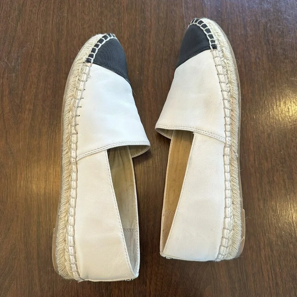 Sam & Libby White Leather Black Canvas Cap Toe Espadrille Flats Size 10